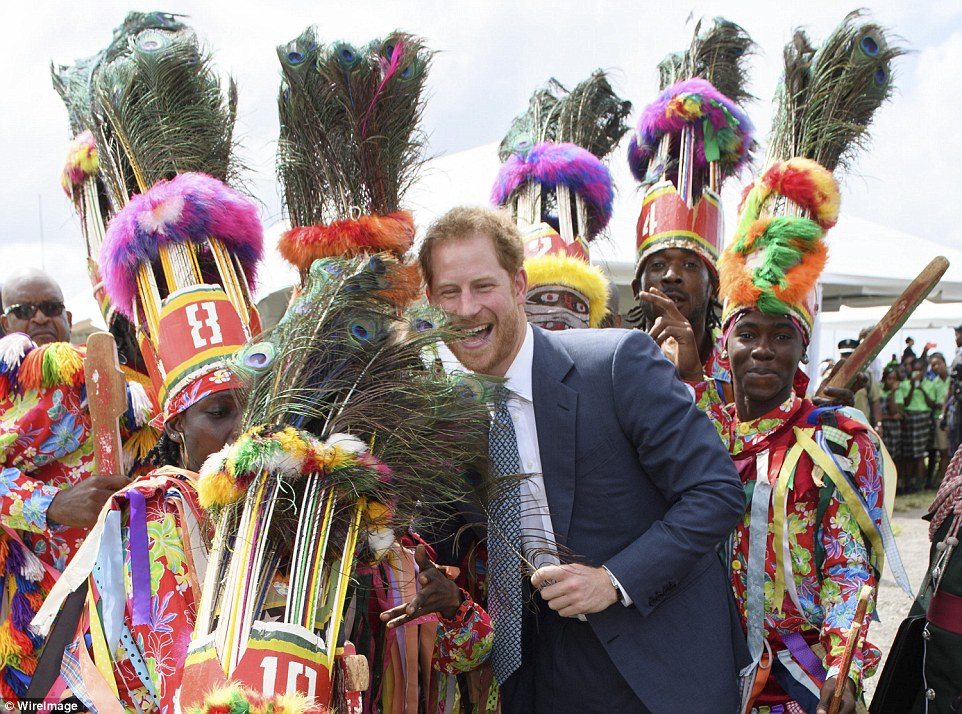 Prince Harry With Masqueraders At Brimstone Hill