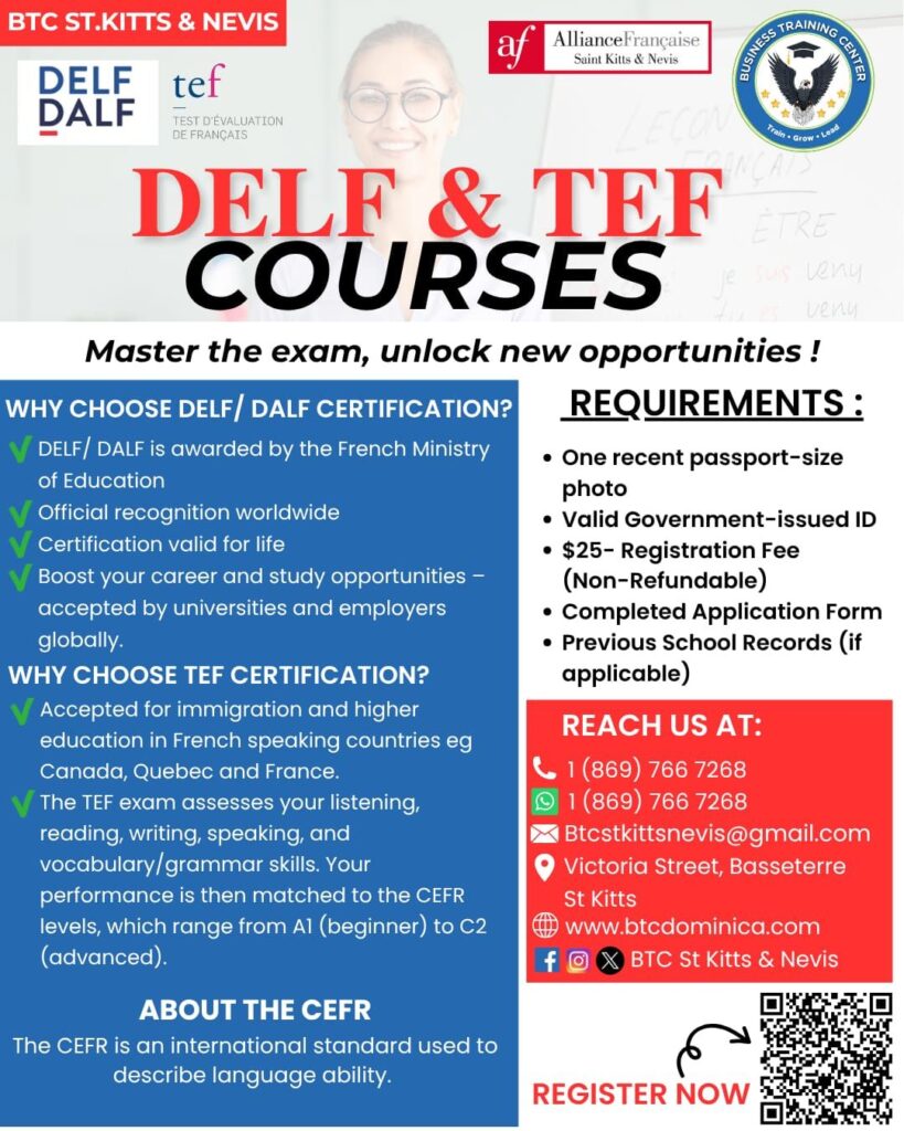 BTC St. Kitts & Nevis Partners with Alliance Française to Strengthen Access to French Language Certification Preparation 2 delfofficalflyerpg24981517396359436494