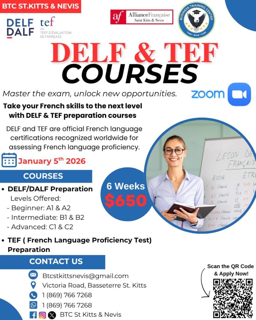 BTC St. Kitts & Nevis Partners with Alliance Française to Strengthen Access to French Language Certification Preparation 3 delfofficialflyer4288352124433167847