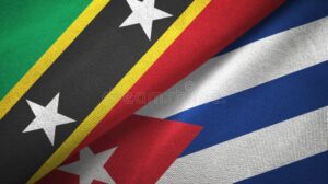 saint kitts nevis cuba two folded flags together saint kitts nevis cuba two flags textile cloth fabric texture 148187775